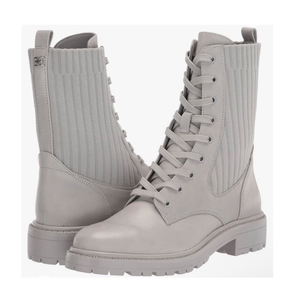 Sam Edelman Lydell Gray‎ Leather Knit Lace Up Combat Boots Women's Size 9.5 NWOB